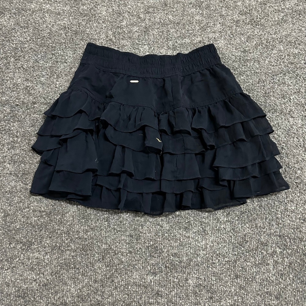 Gilly Hicks Mini Skirt Womens Size S Navy Blue Tiered Ruffle Cotton Lined Casual